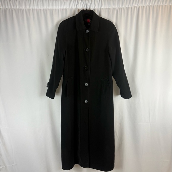 Gallery Womens Long Sleeve Button Front Black Long Trench Coat Jacket Size:4 - Picture 1 of 16